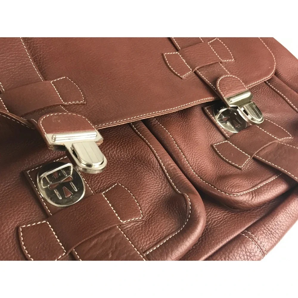 Abitare‎ Briefcase Document Bag Mens Brown Genuine Leather Top Handle Push Lock